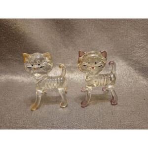 Vintage Clear Acrylic Lucite Kitty Cat Figurine Set  2 3/4" Tall